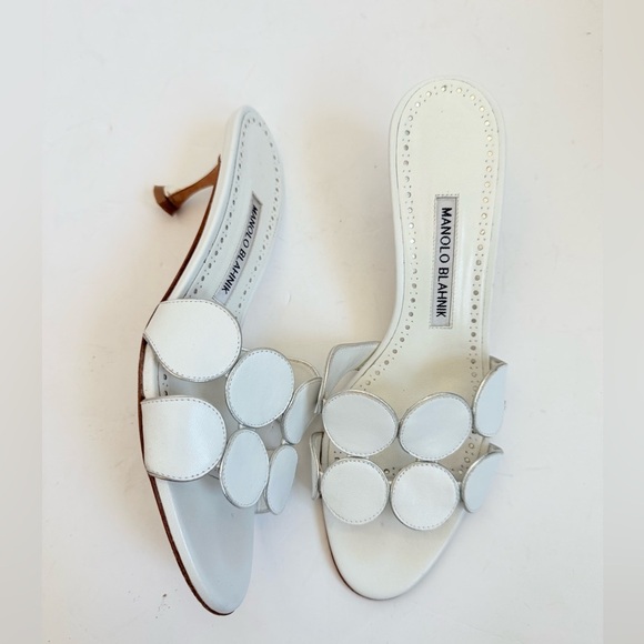 Manolo Blahnik White Lamb Leather Haribalmu 50mm open toe mules EU 38.5 - Picture 2 of 10
